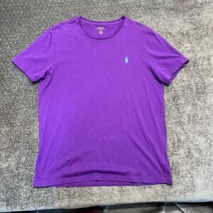 Polo Ralph Lauren Men Custom Fit T Shirt Purple Crew Neck Short Sleeve Logo L